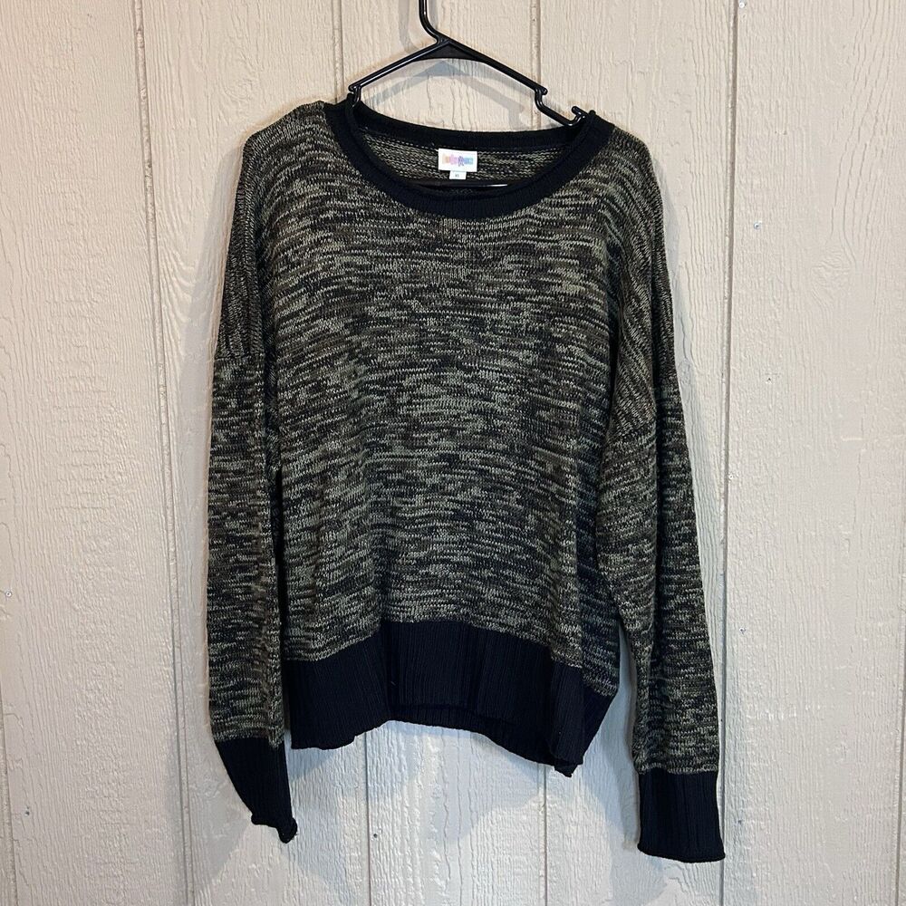 Lularoe Size XL Green Black Marled Harper Pull Over Sweater Round Neck